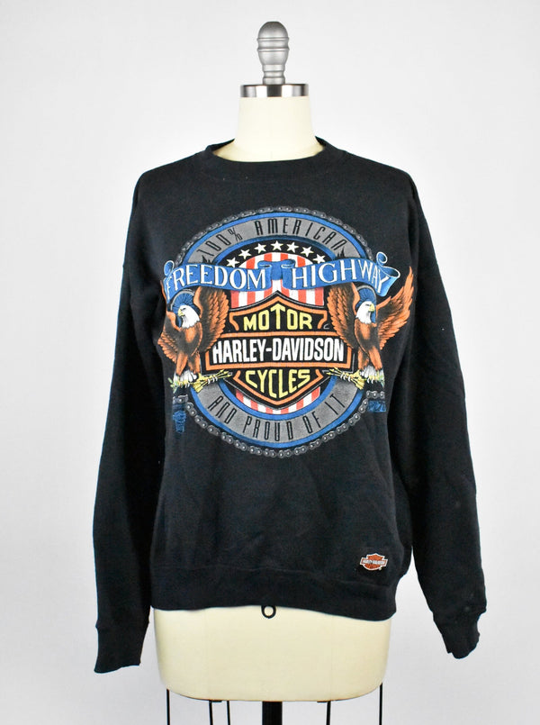 Vintage 1990 Harley Davidson Freedom Highway Sweatshirt with Bald Eagles