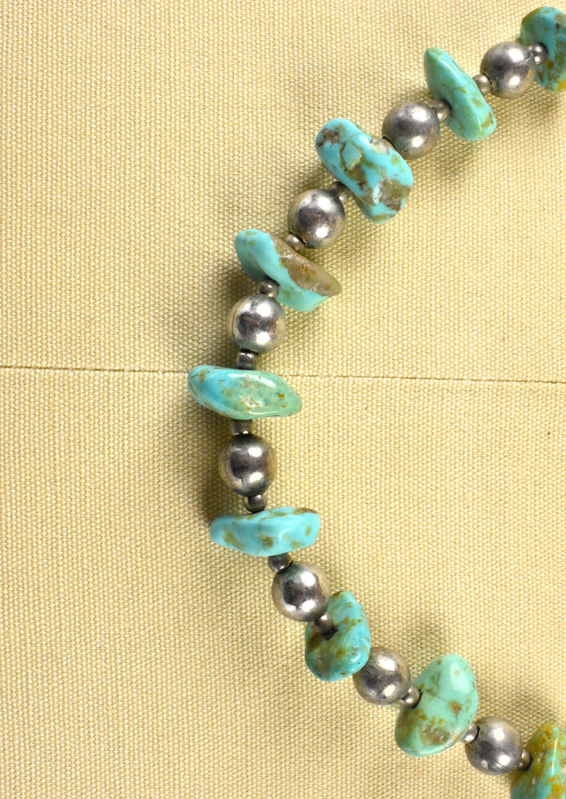 Beaded Sterling Silver and Turquoise Santa Fe Style Necklace