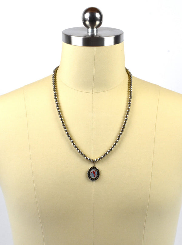 Mother of Pearl and Sterling Silver Southwestern Necklace with Cardinal
