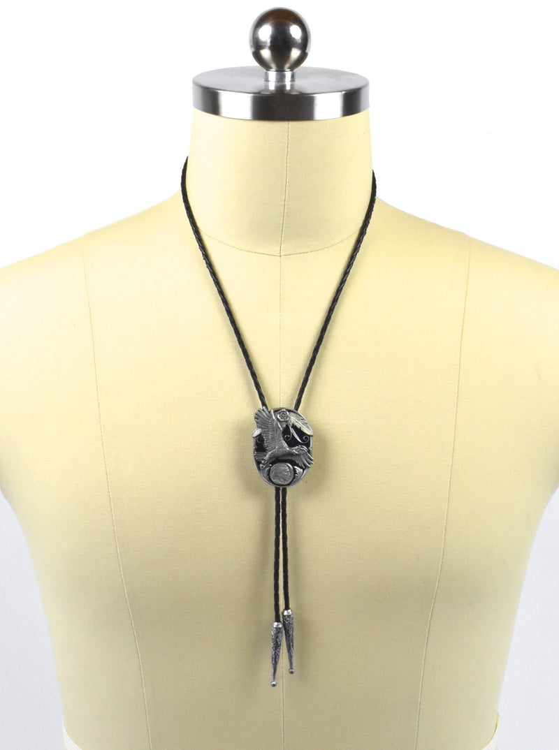 1995 Soaring Eagle and Buffalo Nickel Bolo Tie by Siskiyou Buckle Company, Made in the USA