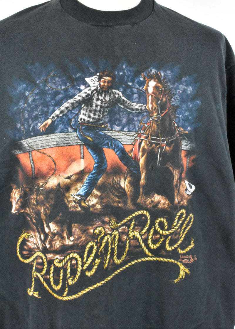 Vintage "Rope and Roll" Cowboy Rodeo T-Shirt, Made in the USA