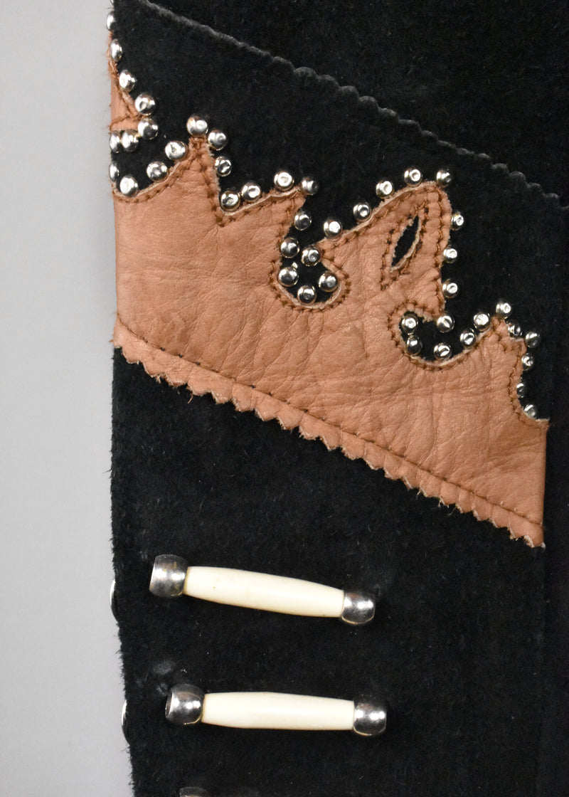 Southwestern Boho Leather Jacket with Fringe and Bone