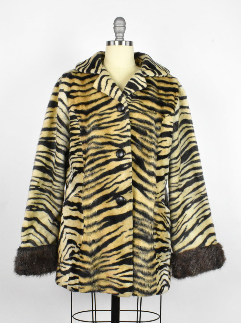 Vintage Faux Fur Tiger Print Coat