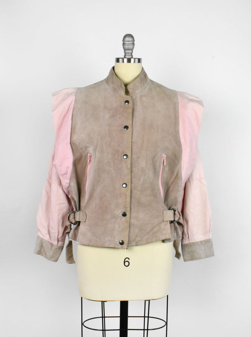 Vintage 1980's Pink and Tan Suede Leather Jacket