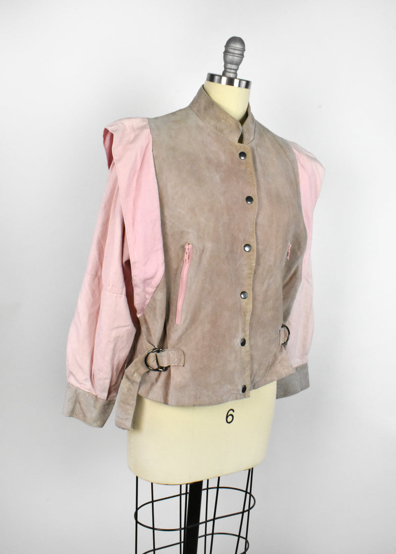 Vintage 1980's Pink and Tan Suede Leather Jacket