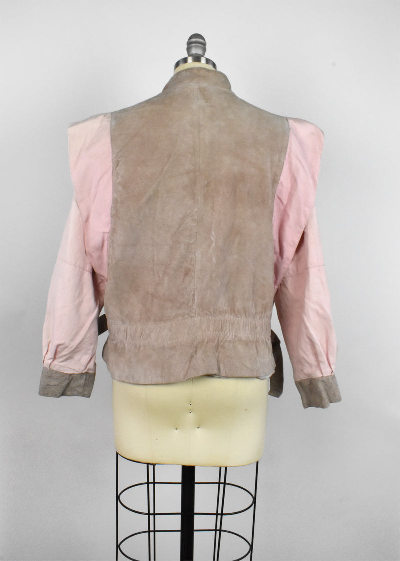 Vintage 1980's Pink and Tan Suede Leather Jacket