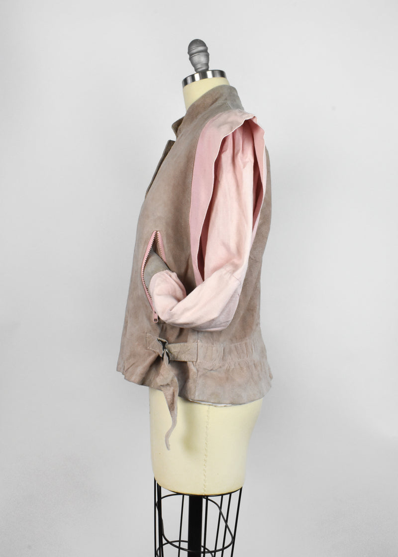 Vintage 1980's Pink and Tan Suede Leather Jacket