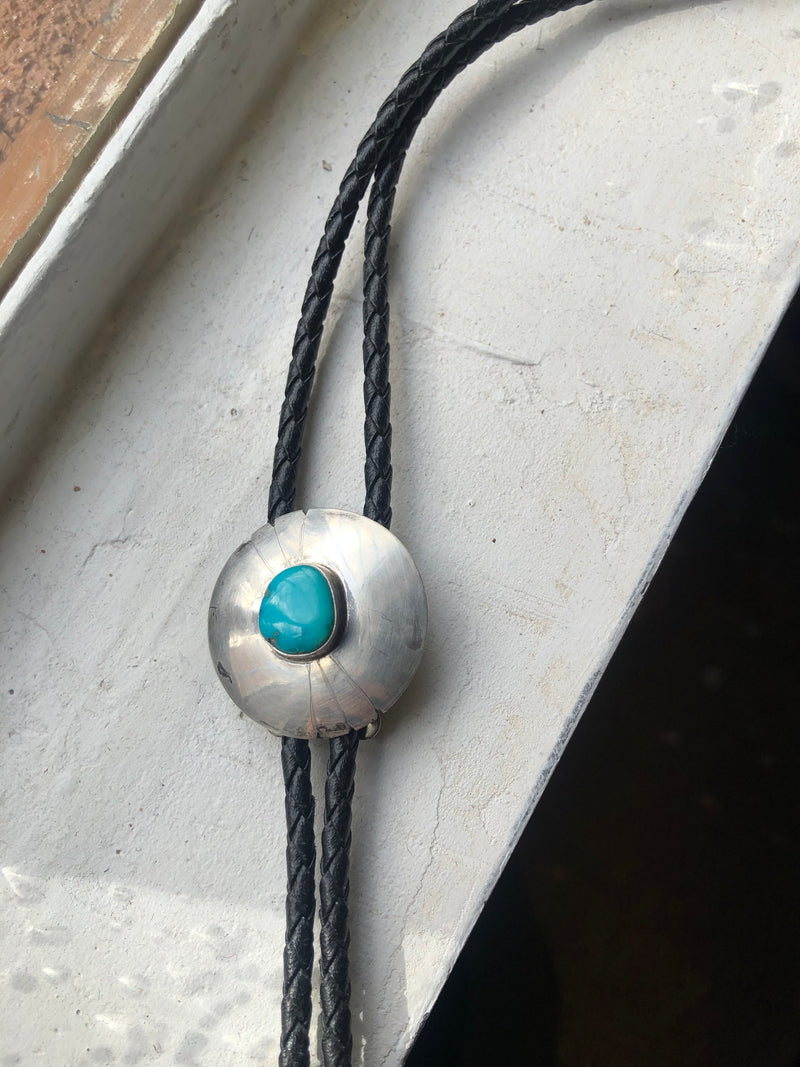 Small Sterling Silver and Turquoise Bolo Tie