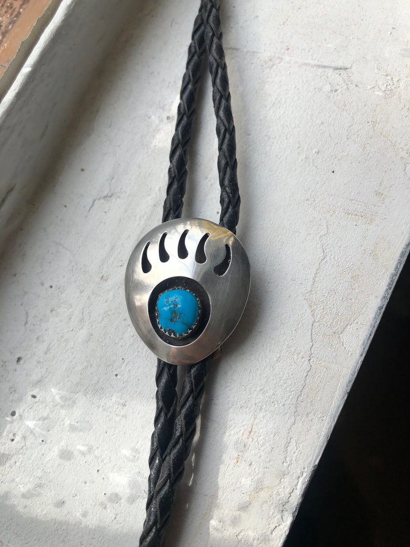 Bear Claw Sterling Silver and Turquoise Bolo Tie