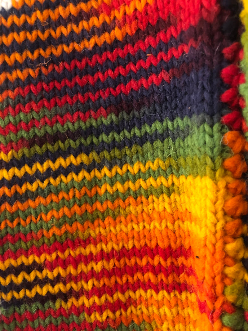 Colorful Wool Zip Up Cardigan w/Flowers