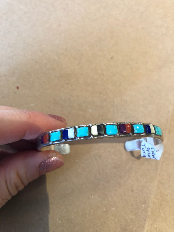 Colorful Glass and Turquoise Sterling Silver Bracelet