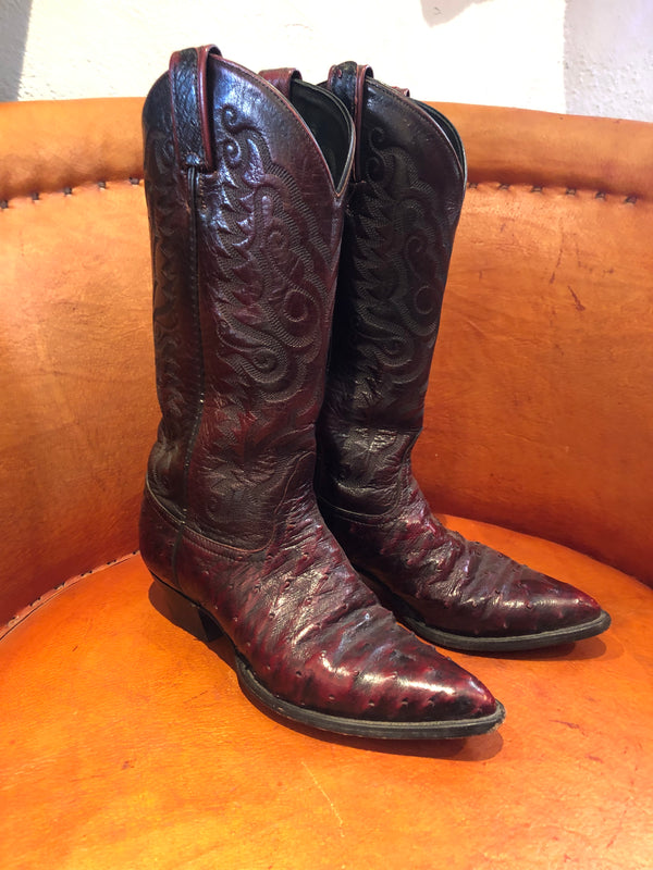 Tony Lama Leather/Ostrich Cordovan Cowboy Boots 6.5