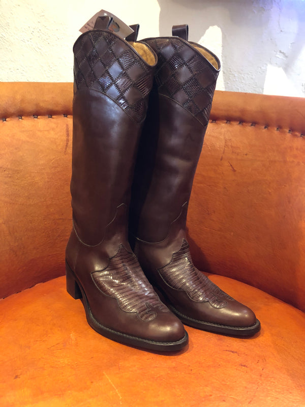Like New! Lucchese Veritable Leather Boots with Lizard Inlay/Quilt 6.5