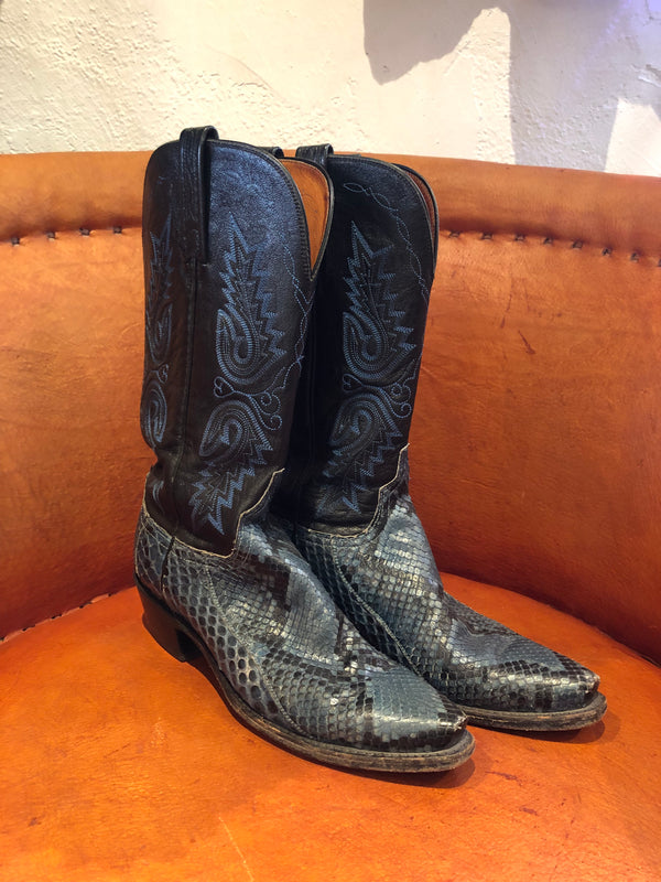 Blue Snakeskin and Leather Lucchese Cowboy Boots 7.5