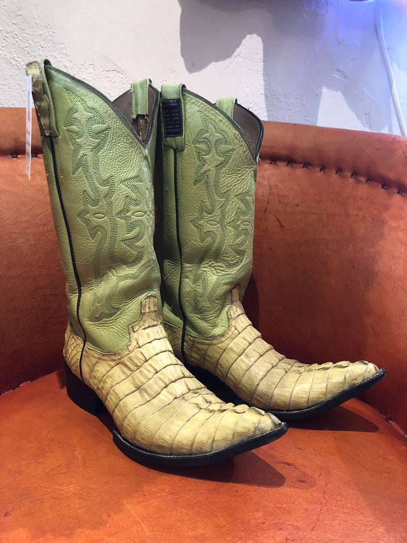 Exotic Crocodile Action Green Cowboy Boots w/Stockman Heel 8.5