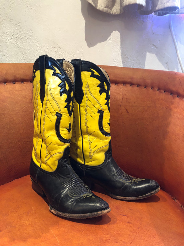 The Old Gringo Yellow and Black Horseshoe Cowboy Boots 7