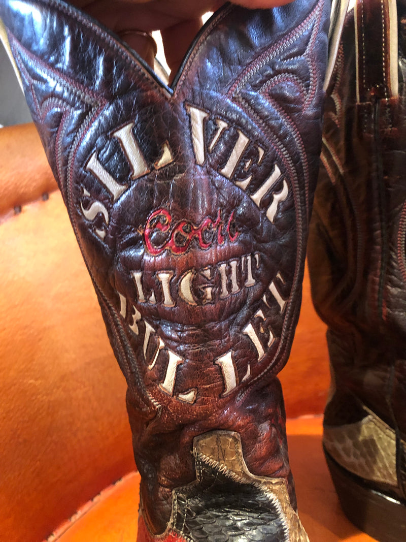 Coors Light Silver Bullet Colorful Snakeskin/Leather Boots 10.5