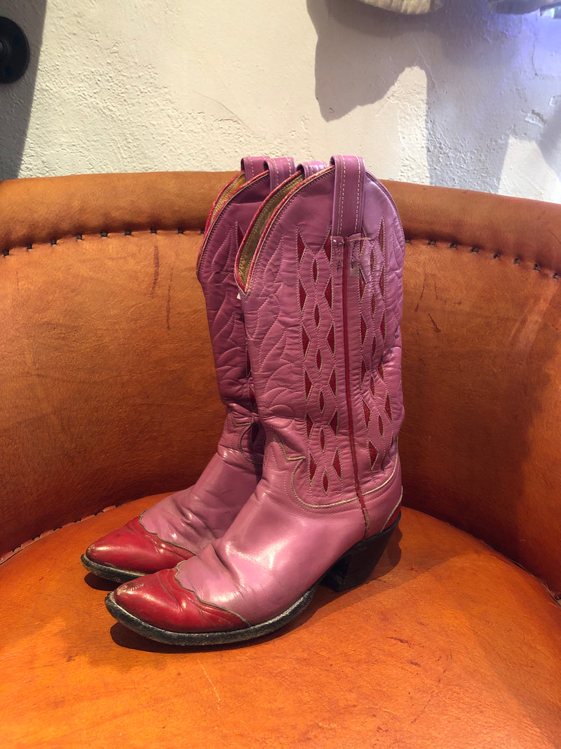 Tony Lama Pink and Red Leather Cowboy Boots 6-7