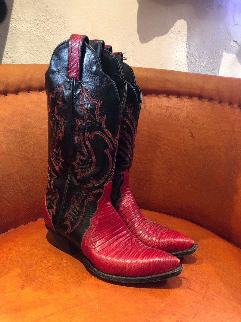 Tony Lama Black and Red Lizard Cowboy Boots 7