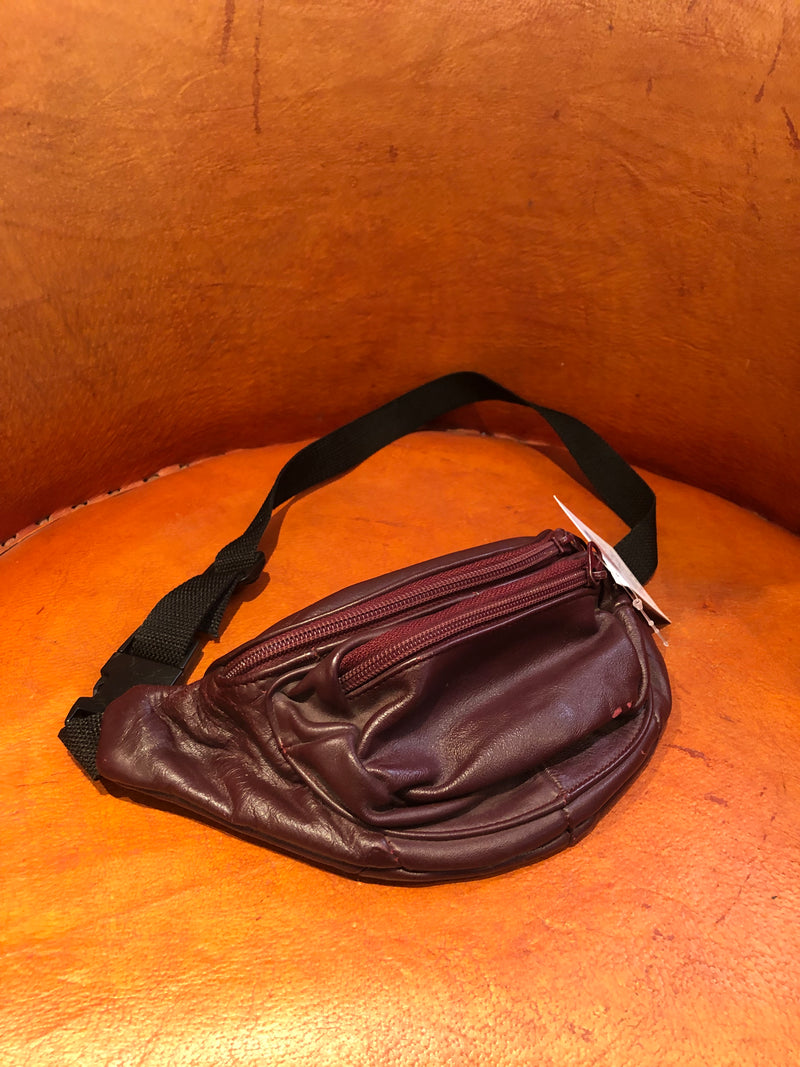 Maroon Leather 3-Pocket Fanny Pack