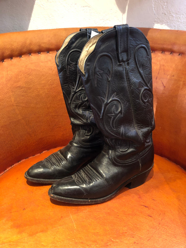 Dan Post Black Leather Cowboy Boots 6.5