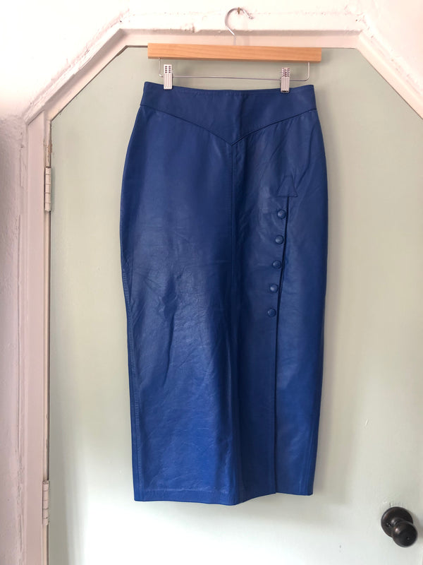 Cobalt Blue Leather Pencil Skirt