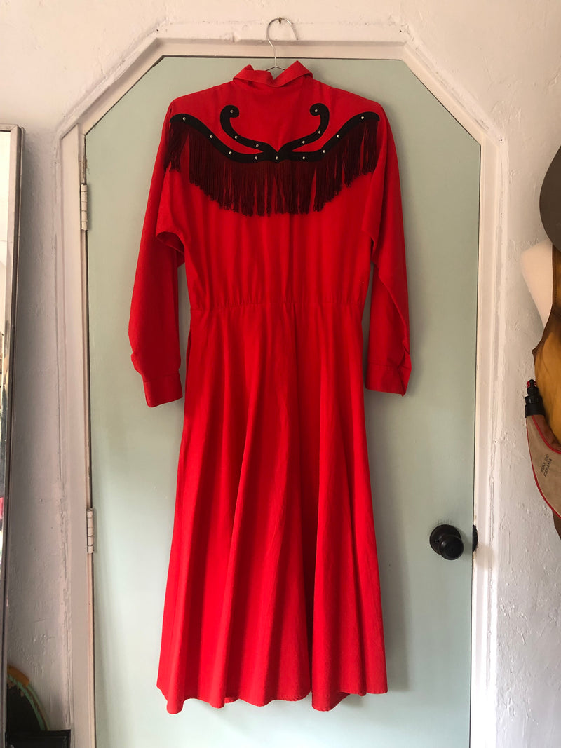 Red Southwestern Dress with Fringe by Lilia Smitty