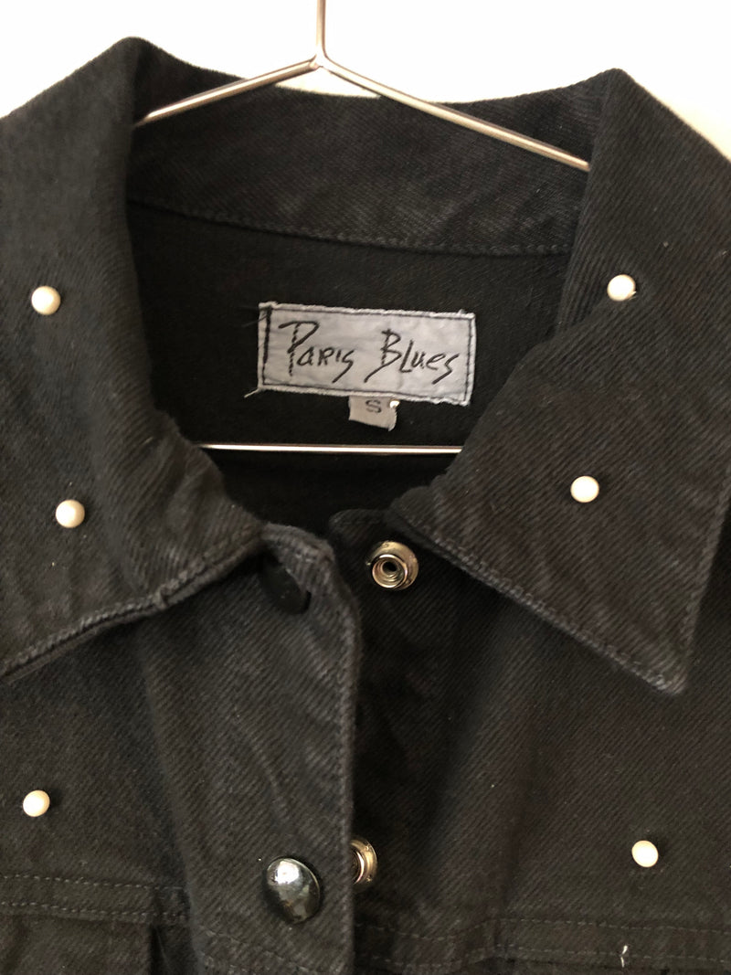 Pearl Studded Black Denim Jacket by Paris Blues