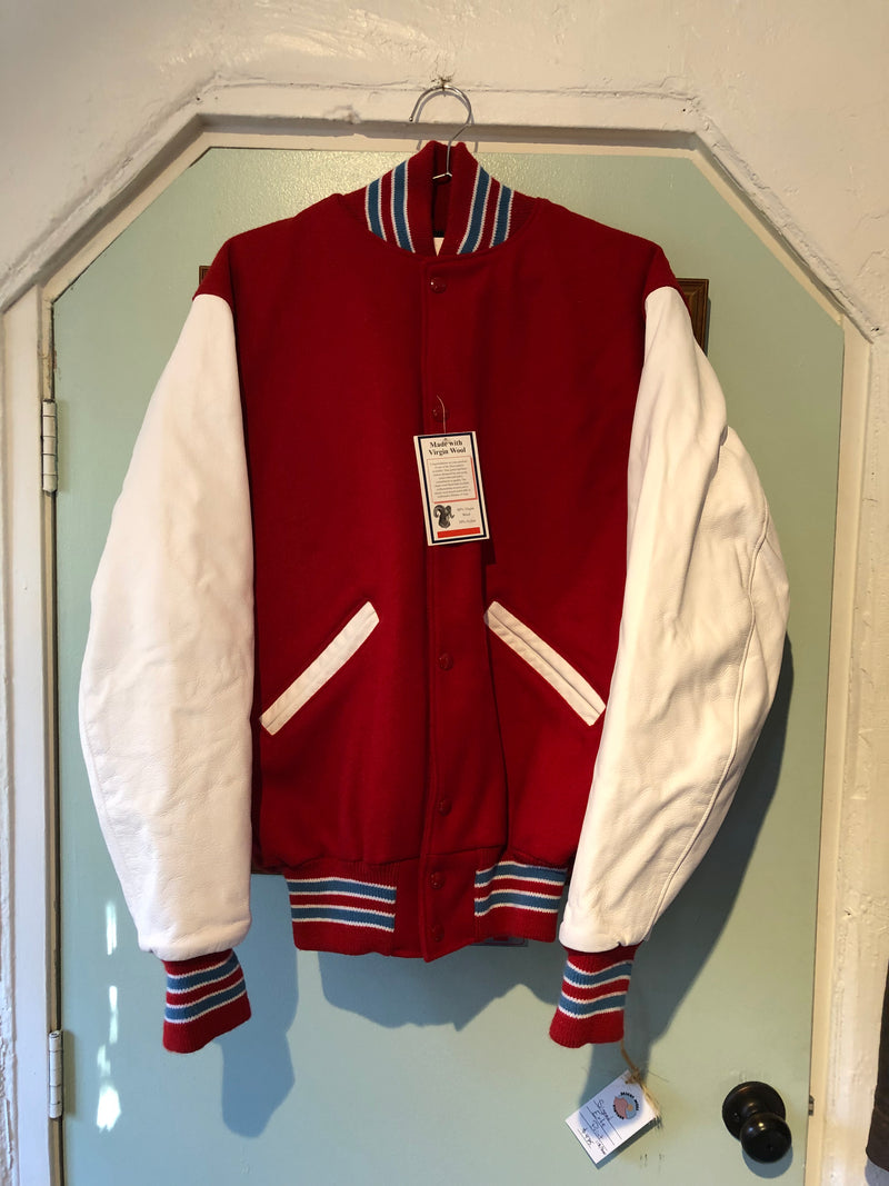 Red and White w/Blue Stripes Rock Creek Letterman Jacket - Small/Long
