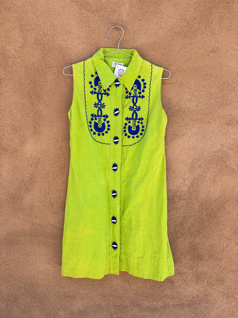 Vintage 1960's Muchas Cosas Green/Blue Sleeveless Mexican Beach Dress DESERT MOSS VINTAGE Vintage 1960's Muchas Cosas Green/Blue Sleeveless Mexican Beach Dress DESERT MOSS VINTAGE