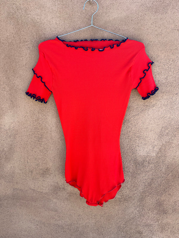 Red Bodysuit with Blue Trim
