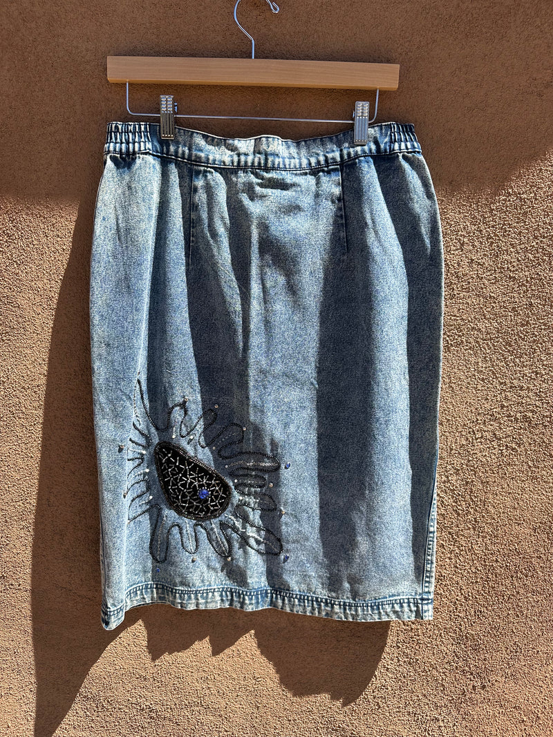 Acid Wash Denim Beaded Amoeba Skirt