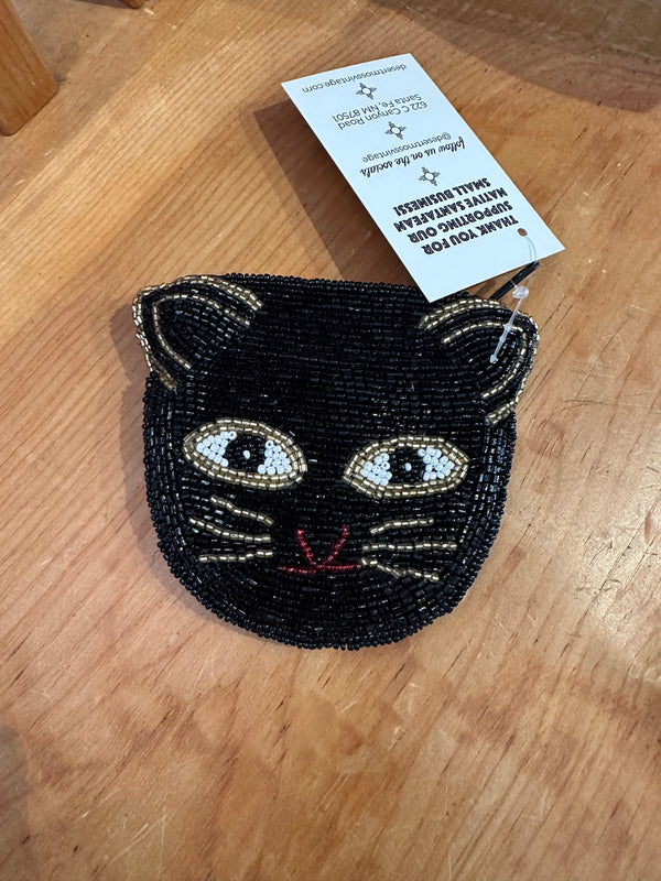 Beaded Black Cat Coin Purse