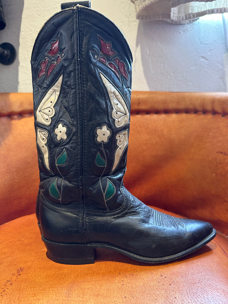 1980's Butterfly and Floral Western Boots by ACME Boots - 9M