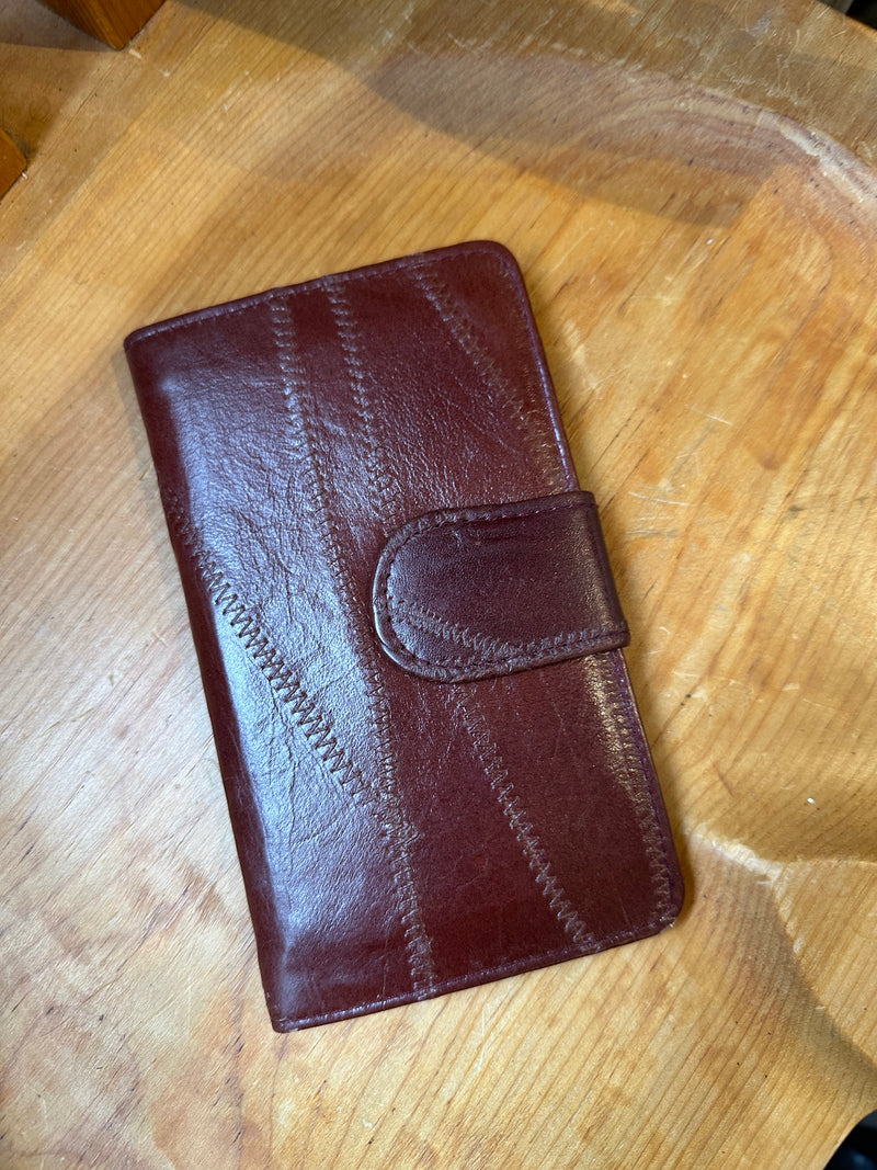 Brown Patchwork Leather Wallet with Plastic Sleeve