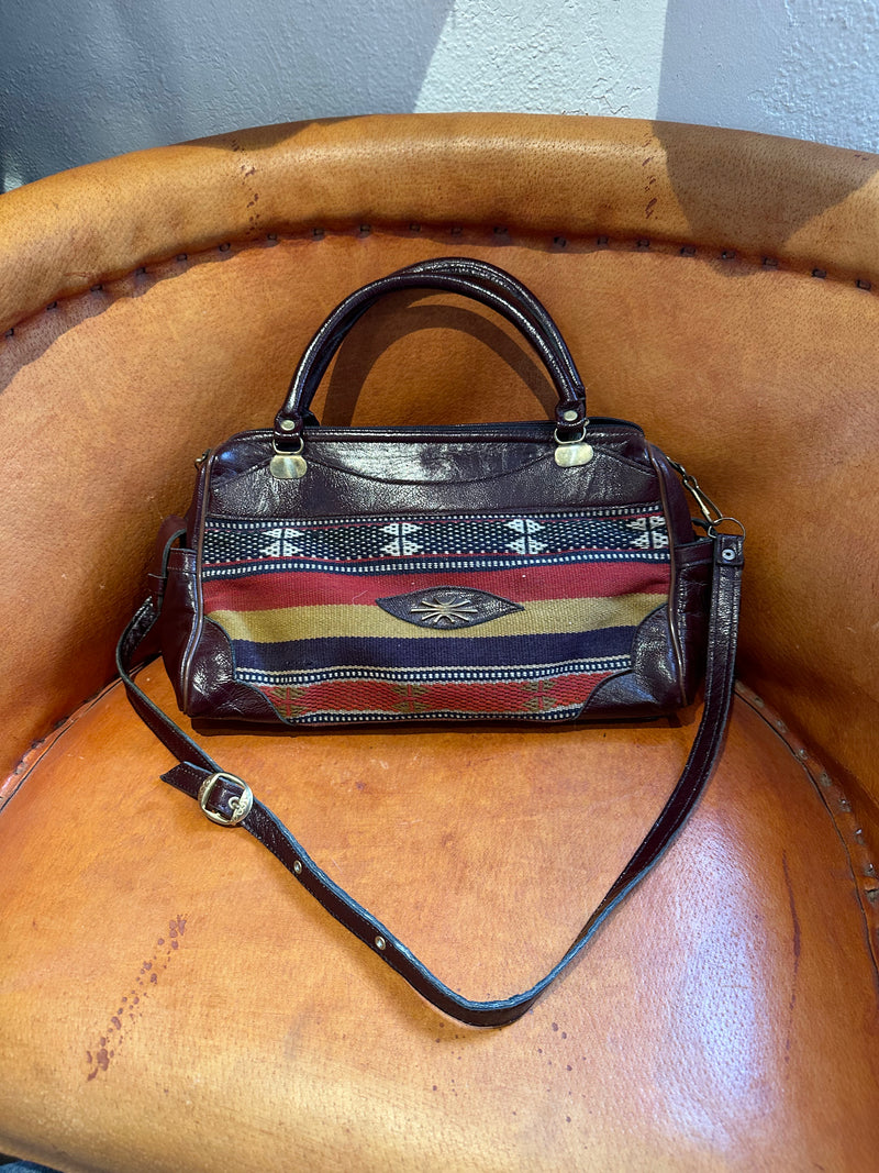 Woven Textile and Leather Purse