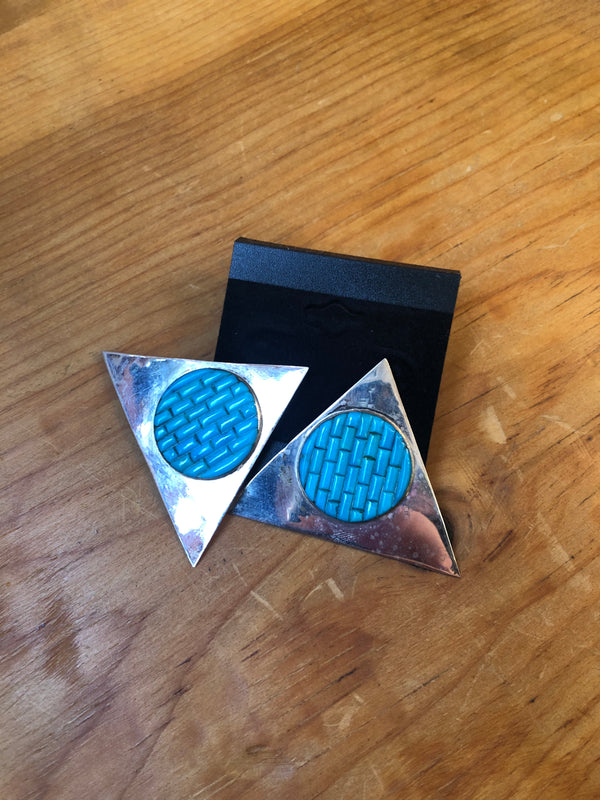 Triangles with Turquoise Circles Sterling Silver Earrings