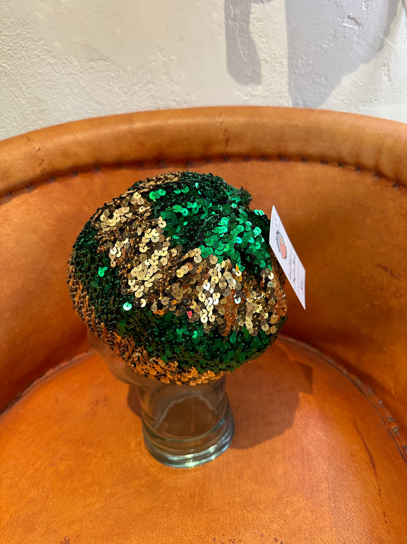 Green and Gold Sequin Beret