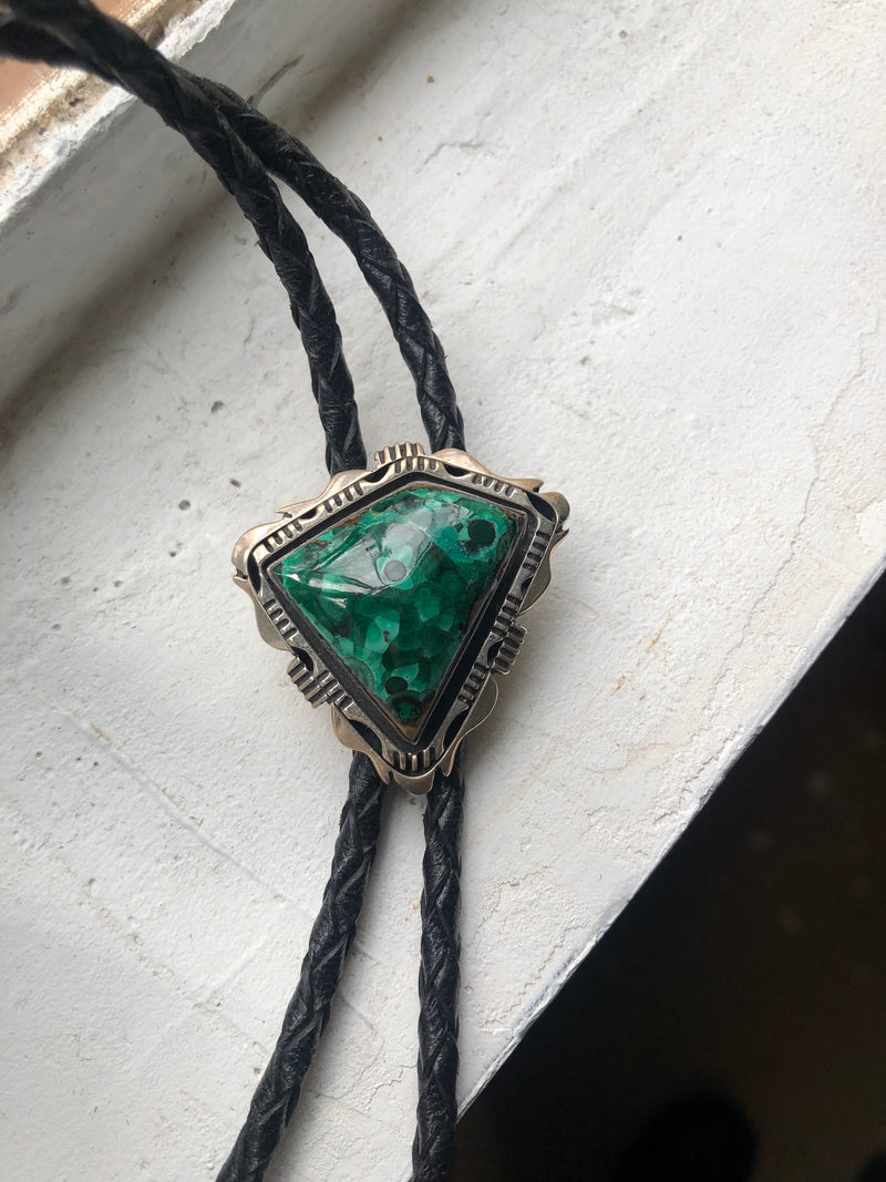 Malachite and Sterling Silver Triangle Bolo Tie