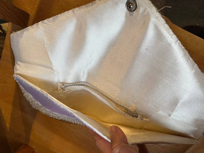 Beaded and Sequins White Clutch