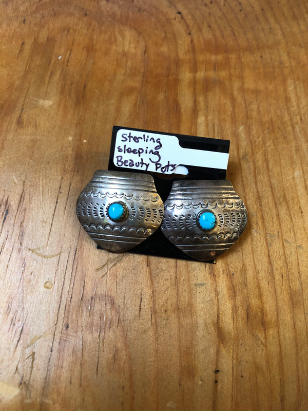 Sterling Silver and Sleeping Beauty Turquoise Pots Earrings