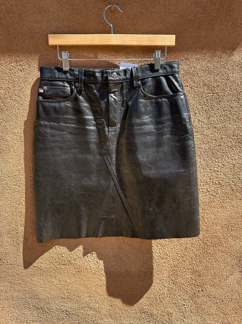 Raw Edge Black Leather Pencil Skirt by Polo Jeans Co. Ralph Lauren