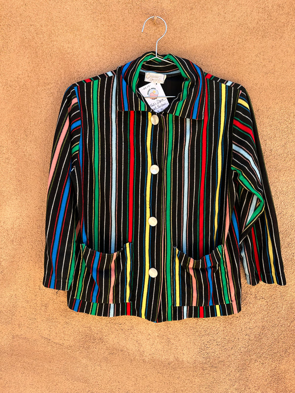 1960's Charm Sport Rainbow and Black Blouse - As is