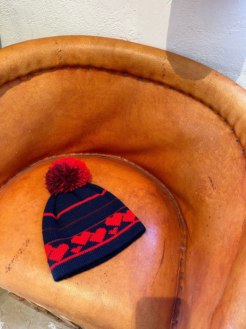 Navy and Red Heart Ski Cap