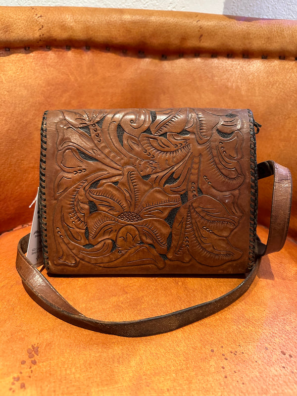 Hand Tooled 1970's Era Floral Leather Purse