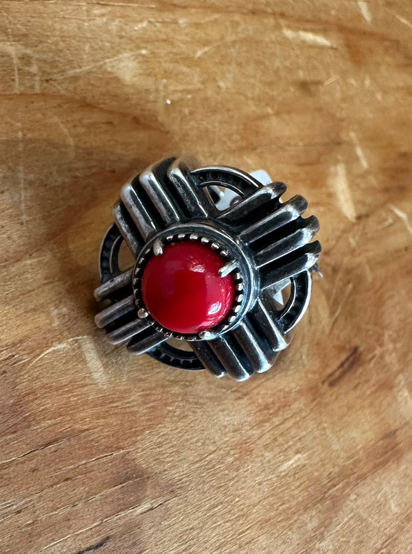 Zia Red Stone 925 Silver Ring