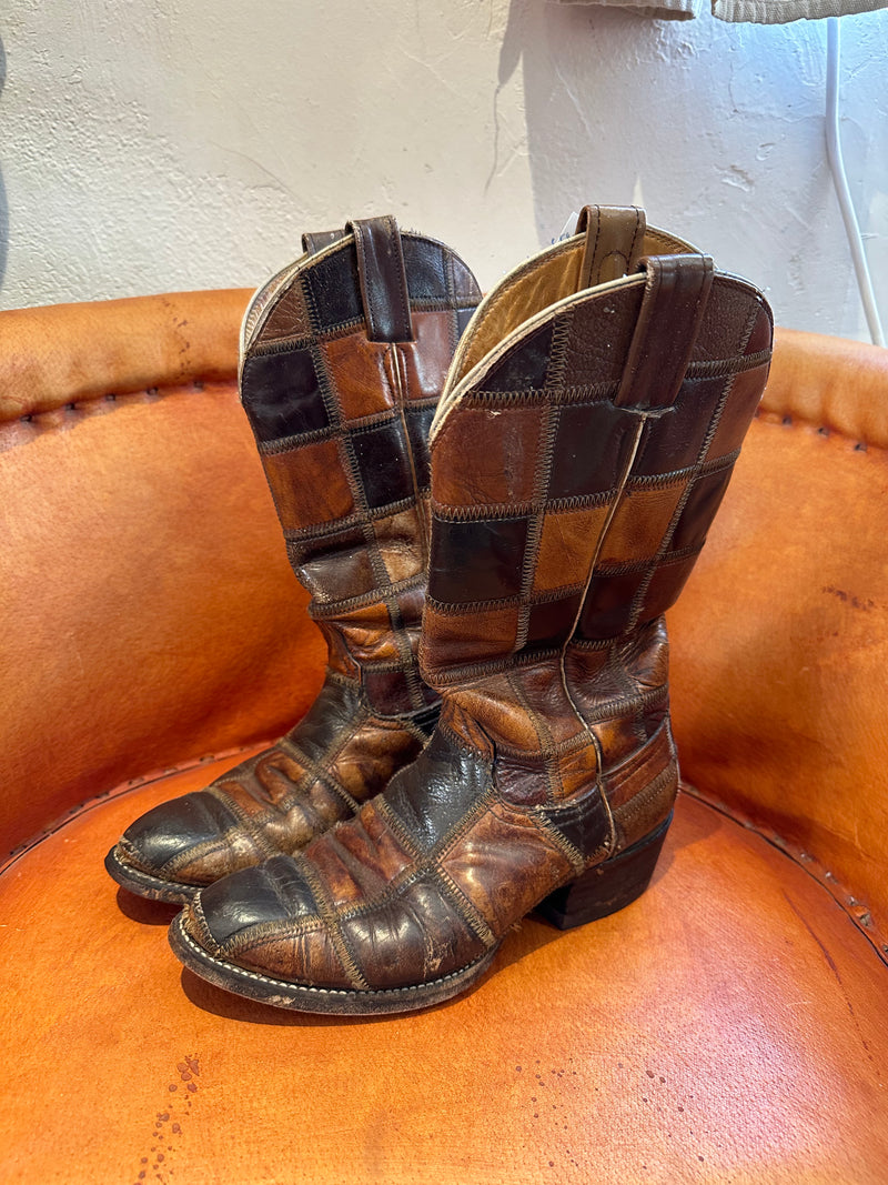 Patchwork Leather Cowboy Boots - 9