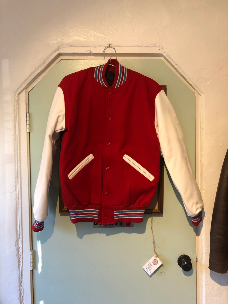 Red and White w/Blue Stripes Rock Creek Letterman Jacket - Small