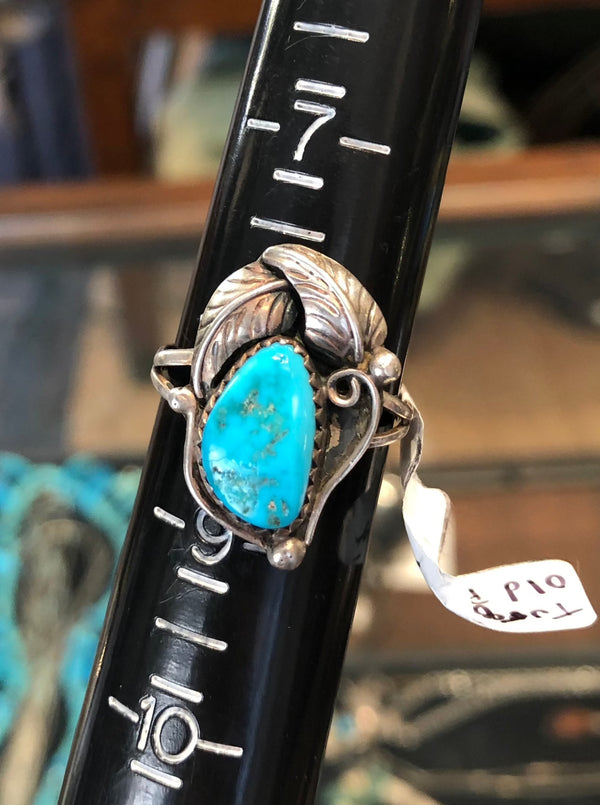 Turquoise Feather Old Pawn Sterling Silver Ring