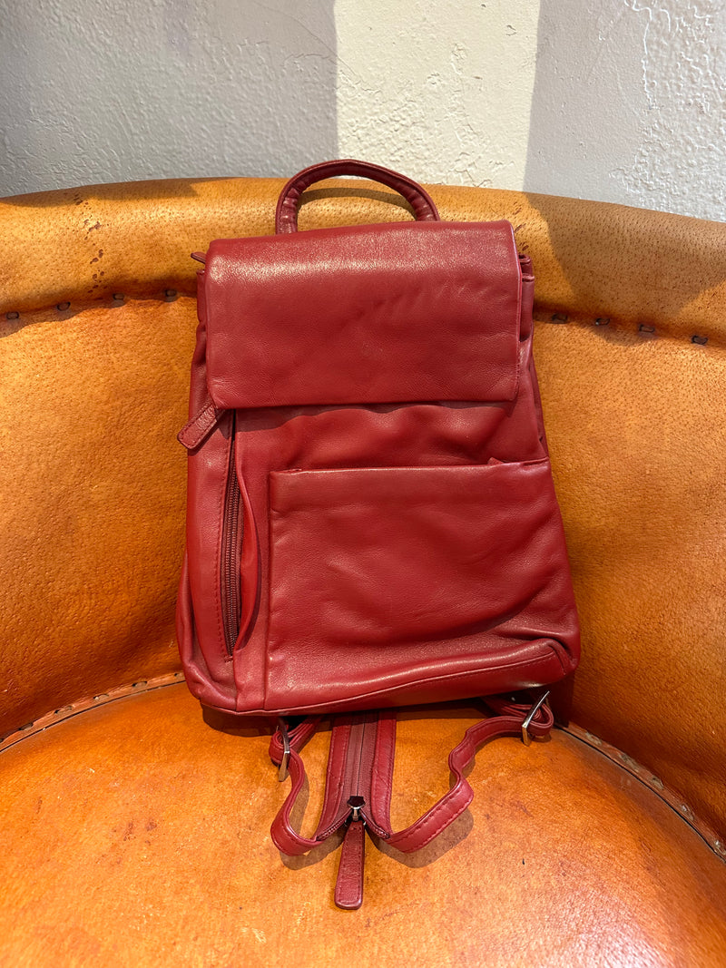 Red Leather Backpack Purse - 90's Wishes
